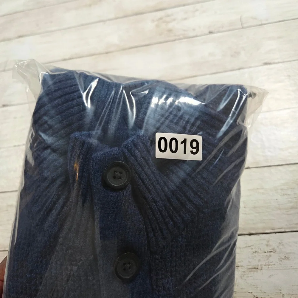 Banana Republic Waffle Knit Mock Neck Sweater Mens L Blue Button Henley Raglan